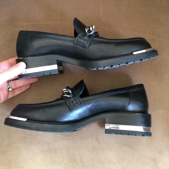Barbara Bui Black Leather Silver Chain Link Loafers 37 - Picture 4 of 13